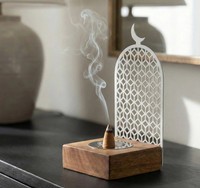 Brûleur d'encens islamique en forme d'arche, design croissant de lune |   Support à Bakhoor en métal |   Oud Arabe Écologique Fait Main Religieux