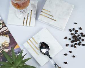 Posavasos de mármol internacional con base de latón, juego de posavasos de mármol para vino, café, té, bebidas, para bar, hogar, creativo. - Product Image 1