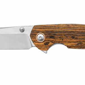 Couteaux pliants à grain de bois avec manche rayé brun doré, lame satinée à pointe tombante, bouton de pouce et trou pour cordon pour usage EDC - Product Image 2