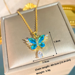 Collier papillon pour femme en acier inoxydable 304 avec placage doré d'épaisseur 0,03 µm et incrustation de zircon sur chaîne câblée - Product Image 3