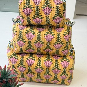 Toiletry <b>Bag</b> Bohemian Floral Quilted Cosmetic Organizer Set of 3 Large Capacity Makeup <b>Bags</b> Textile Multi-Function No Zipper - Product Image 6