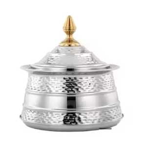 Olla de lujo para calentar alimentos, de acero inoxidable martillado, con tapa con perilla dorada, para banquetes de boda y catering. - Product Image 1