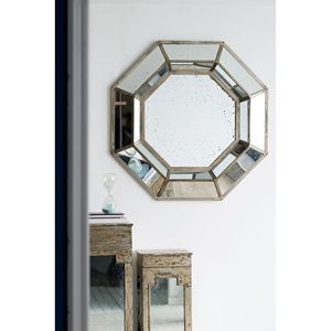 Oversized 40\" X 40\" Silver <b>Octagon</b> Decor <b>Mirror</b> Mid-Century Modern Accent for Living Room Entryway Bedroom or Hallway - Product Image 1