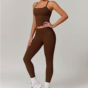 Ensembles d'entraînement pour femmes, deux pièces, débardeur dos croisé et leggings taille haute assortis, tenues de sport, vêtements de sport athlétiques confortables - Product Image 4