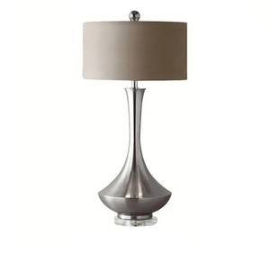 Modern Metal <b>Table</b> <b>Lamp</b> with Beige Fabric Shade Round <b>Base</b> for Bedroom Indoor Use - Product Image 2