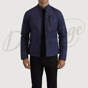 Chaqueta de invierno azul marino para hombre, moderna, con cuello alto, acolchada, de corte ajustado, informal, cálida, con cierre de cremallera. - Product Image 1