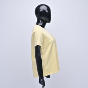 Women's Pale Yellow 100% Cotton Jersey Crew Neck Short Sleeve <b>T</b>-<b>Shirt</b> Regular Fit <b>Sequin</b> Embroidery Casual Breathable All - Product Image 4