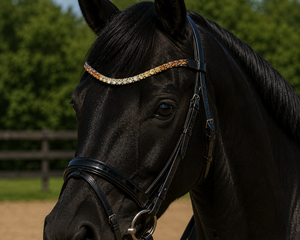 Magnífica Diadema de Cuero Anatómica en Forma de U de 1 Fila Multicolor de Calidad Premium con Adornos Brillantes para Caballo, Accesorios para Brida de Doma - Product Image 6