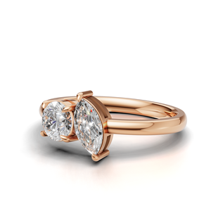 IGI Certified Lab Grown Diamond Toi Et Moi <b>Ring</b> 18K Yellow / White & Rose Gold Round & Marquise Shape Engagement <b>Ring</b> for Women - Product Image 2
