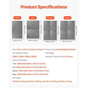 King Size 1.5 <b>Bed</b> Board <b>Slats</b> 200D Oxford Cloth Wooden Mattress Support Easy Assembly 4-Piece Gray Bunkie Board for Wooden <b>Beds</b> - Product Image 2