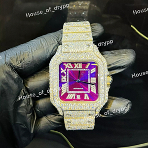 Reloj Automático de Acero Inoxidable con Diamantes Cultivados en Laboratorio VVS, Esfera Romana, Caja Cuadrada Estilo HipHop, Reloj de Moda para Hombre - Product Image 3
