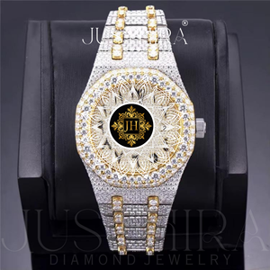 Top Selling Stainless Steel Two Tone Design Moissanite <b>Diamond</b> Men's Wrist <b>Watch</b> Luminous Hands Sporty Luxury Design - Product Image 6
