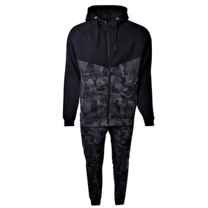 Conjunto Deportivo Unisex de Camuflaje Negro, Sudadera con Capucha y Cordón Ajustable, Pantalones, Corte Regular, Ropa de Otoño, Transpirable - Product Image 1