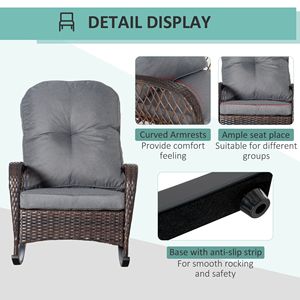 Sedia a dondolo in rattan grigio con cuscini spessi in poliestere per giardini e appartamenti esterni - Product Image 6