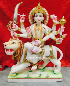Beautiful Handmade White Marble Goddess Durga Maa Sitting on Lion <b>Religious</b> <b>Statue</b> for Worship Home Office Purpose Supplier - Product Image 5