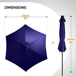 Ombrellone da Patio Solare a LED da 2,7 m con Manovella Inclinabile a Pulsante, 6 Stecche, in Poliestere Impermeabile per Tavoli da Esterno - Product Image 2