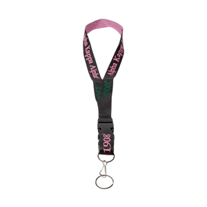 AKA Black & Pink Breakaway <b>Lanyard</b> with Detachable Buckle ID Badge Key Holder Neck Strap Black Pink Green <b>Polyester</b> <b>Lanyard</b> - Product Image 1