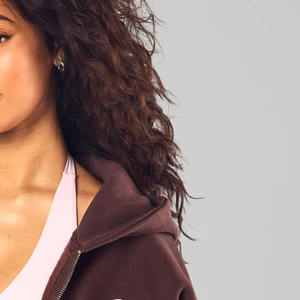 Hoodies zippés pour femmes au design premium, manches longues, épaules tombantes, personnalisables, pour le sport et le streetwear hivernal, à prix bas - Product Image 5