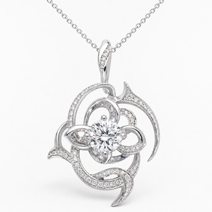 สร้อยคอจี้เพชรทรงกลมประดับลายดอกไม้ทองคำขาว 18K เพชรเพาะเลี้ยงทรงกลมตรงกลาง ประดับเพชรแบบพาเว่ รับรองโดย IGI หรูหรา - Product Image 5