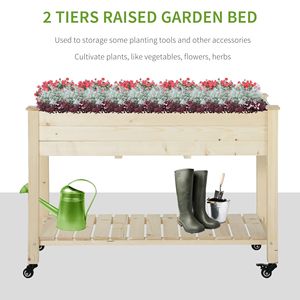Fioriera Rialzata Mobile in Legno con Ruote Bloccabili, Scaffale Contenitore per Erbe Aromatiche e Verdure, con Funzioni di Drenaggio per Patio - Product Image 4