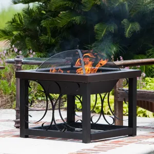 Mesa de Leña Cuadrada 2 en 1 de 28 Pulgadas con Pantalla Antichispas de Malla y Tapa para Patio Exterior, Jardín y Terraza - Product Image 2