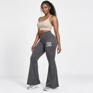 Seamless Flared Yoga Pants Seamless Construction Yoga <b>Trousers</b> <b>Stretch</b> Knit Yoga Training OEM Custom <b>Women's</b> Activewear Factory - Product Image 6