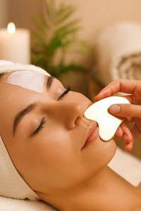 Outil de massage facial Kansa Gua Sha, planche de massage faciale traditionnelle indienne en métal Kansa pour femmes et hommes, inspirée de l'Ayurveda - Product Image 6
