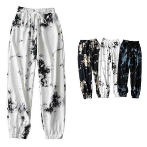 Pantalon de jogging décontracté à taille élastique avec cordon de serrage, motif blanc et noir, pour l'été, en coton léger, pour hommes, OEM, style tie-dye - Product Image 4