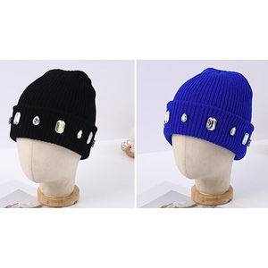 Wholesale Black Studded Beanie Hat Rib Knit <b>Winter</b> <b>Cap</b> Unisex Soft Warm Stretch Skull <b>Cap</b> Custom Logo Hat - Product Image 2