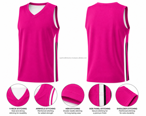 Maillot de basket-ball unisexe rose à col en V sans manches en mesh respirant pour adultes toutes saisons - Product Image 4