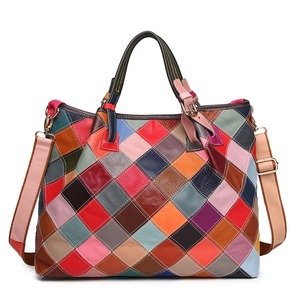 Ando <b>Bag</b> Genuine Cowhide Leather Tote <b>Bag</b> Women Floral <b>Patchwork</b> Handbag with Detachable Shoulder Strap - Product Image 3
