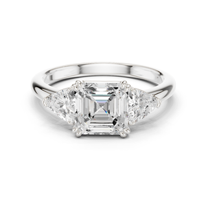 Anillo de compromiso al mejor precio con diamante solitario de corte Asscher y Trillion cultivado en laboratorio en oro blanco de 14K, joyería al por mayor - Product Image 1