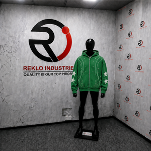 Sweat à capuche zippé oversize vert, style urbain, avec patch étoile, design brodé, coupe régulière, décontracté, pour usage quotidien - Product Image 3