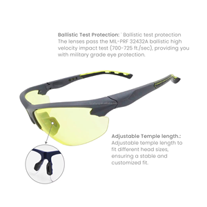 Co-injected Temple Tactical Eyewear ANSI Z87+ Certified Anti-Scratch Anti-Fog UV385 for Shooting Range Use - Product Image 2