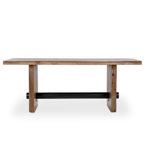 Table de salle à manger industrielle en bois d'acacia massif, plateau durable de 2 pouces d'épaisseur avec bord naturel, pieds à 2 courbes, finition à grain profond, très prisée pour la maison - Product Image 2