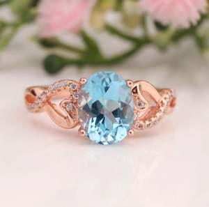 Blue Topaz Sterling Silver Oval Cut Engagement <b>Ring</b>-December Birthstone 14K Gold Plated Luxury <b>Statement</b> <b>Ring</b> - Product Image 1