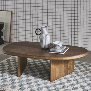 Nueva Mesa de Centro Moderna de Madera de Mango Sólida, Forma Irregular, Patas Plegables Resistentes, Acabado Marrón, para Sala de Estar, Estilo Lujoso - Product Image 4