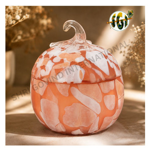 Bols à soupe en verre soufflé à la main en forme de citrouille avec poignée - Pot à bonbons d'automne - Thanksgiving - Product Image 1