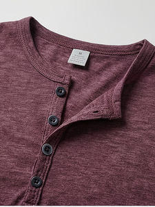 Men's Short Sleeve Henley T-Shirt Solid Color Knitted Cotton Casual Top Regular Fit Low-Neck Button-<b>Up</b> 180g Made Bangladesh - Product Image 3
