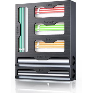 Organizzatore da Parete 6 in 1 per Cucina: Dispenser per Pellicola Alimentare, Fogli di Alluminio e Sacchetti in Plastica - Product Image 1