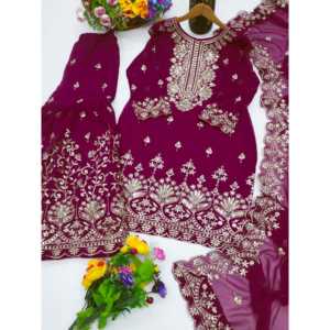 Conjunto de Traje Sharara de Fiesta para Mujer de Diseñador, Bordado con Lentejuelas - Product Image 2