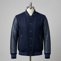 Blouson Bomber Homme Bleu Marine Hiver Col Montant Style Letterman avec Logo Brodé Personnalisé sur le Devant, Respirant et Séchage Rapide en Polyester/Coton