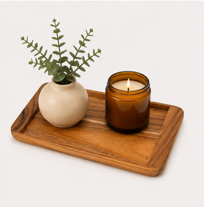 Premium Handcrafted Acacia Wood Serving Tray Eco-Friendly Rectangular Minimalist Platter For <b>Home</b> Decor Breakfast Coffee Table - Product Image 4