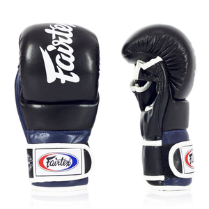 Dernier modèle de gants de combat Fairtex Super Sparing MMA Shooter en cuir professionnel pour entraînement de kickboxing, Muay Thai et MMA, bleu et noir - Product Image 3