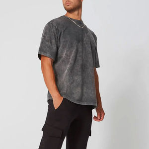 T-shirt décontracté pour homme en coton gris anthracite délavé à l'acide, col rond, coupe oversize, manches courtes, mode estivale, personnalisable avec logo OEM ODM - Product Image 1