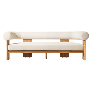 Modern Solid Teak Wood <b>Outdoor</b> <b>Sofa</b> Luxury Cylindrical Backrest Upholstered Patio Couch Contemporary Resort Lounge Furniture - Product Image 4
