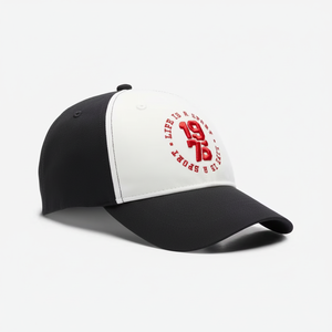 Unisex <b>Baseball</b> <b>Cap</b> With Red 1976 Logo Embroidery <b>Black</b> And White Color Block Design Casual Adjustable Hat For Adults - Product Image 1