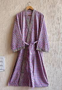 Bata Kimono de Algodón Estampada a Mano para Mujer, Manga Larga, Estilo Túnica de Baño, Ropa de Playa, Ropa de Descanso - Product Image 2