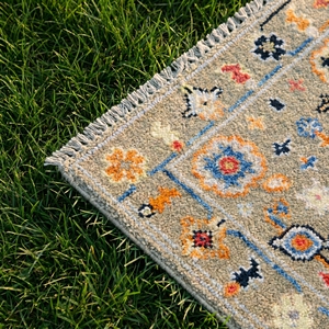 Alfombra Oriental Estilo Oushak de Lana/Algodón Anudada a Mano, Hecha a Mano, con Diseño Floral Tradicional, Antideslizante, Apta para Mascotas, Pelo Medio, Respaldo de Látex - Product Image 6