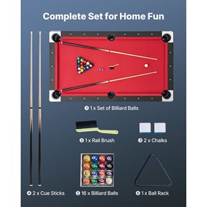 Tavolo da Biliardo Portatile da 6 Piedi con Piedini Regolabili, Tavolo da Gioco Stabile con Porta Stecche e Palline Inclusi - Product Image 2